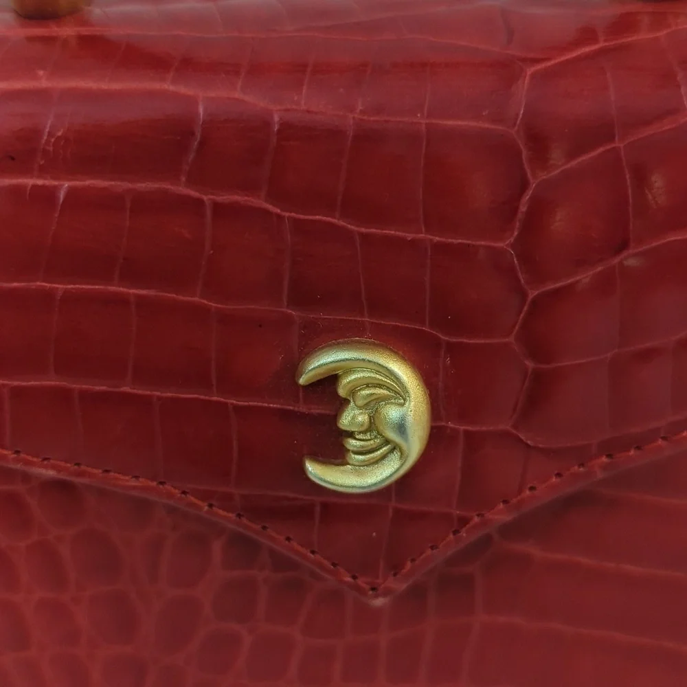 Vintage Vicenza Moon Face Mini Purse Crossbody Red leather retro astrology - Picture 13 of 14